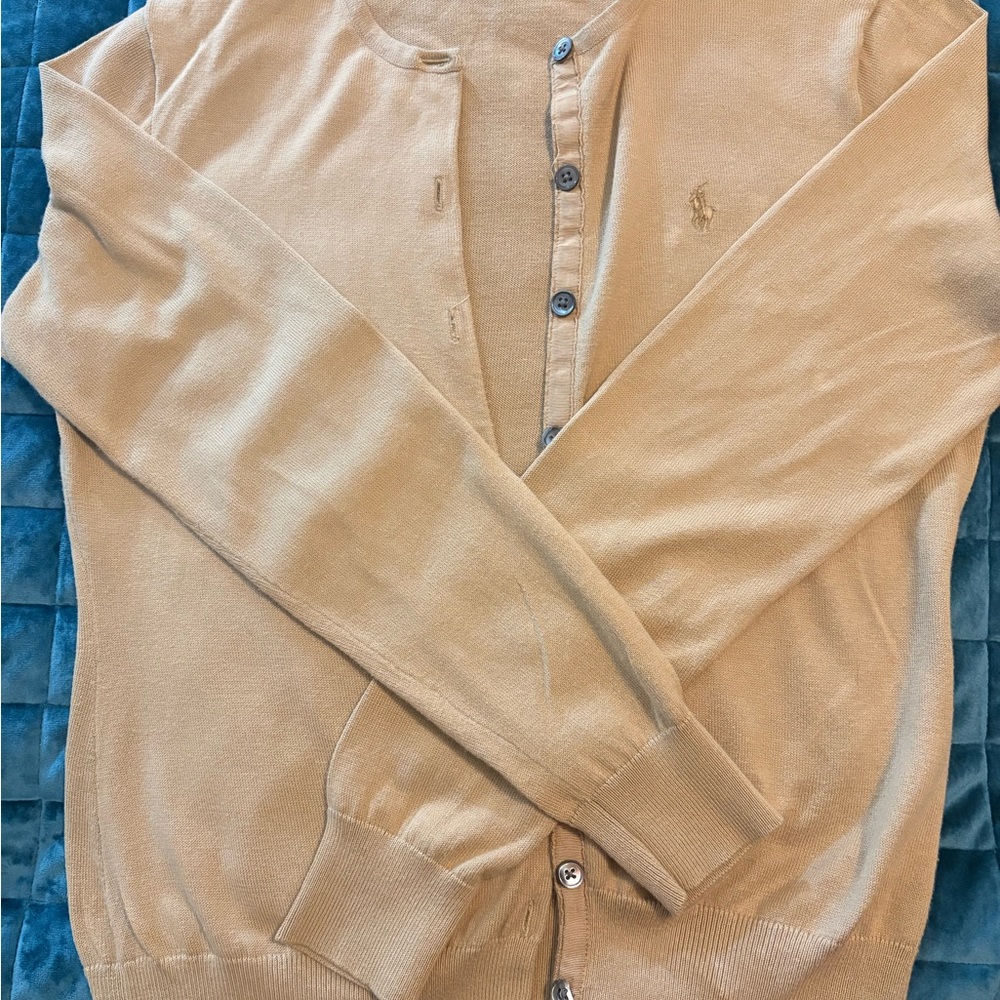 Ralph Lauren Women Tan Cotton Button-Front Cardigan